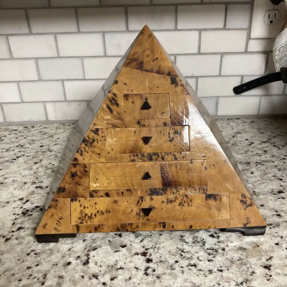 Pyramid Form Jewelry Box by Maitland Smith Veneered Coconut Shell